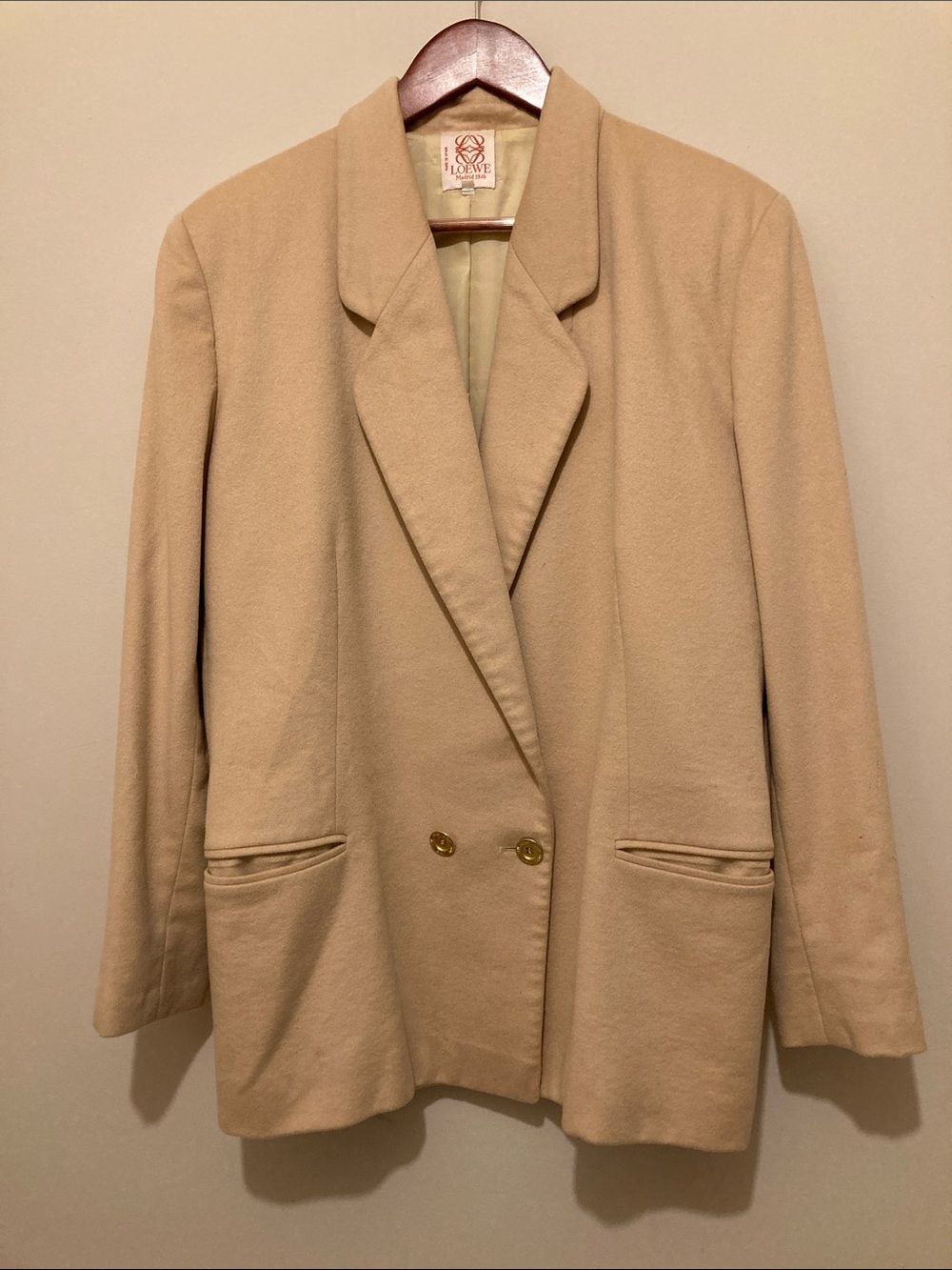 Loewe Beige cashmere Double-Breasted Blazer Jacket Sz 46